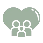 Family icon with heart background.
