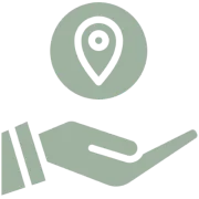 Hand with location pin icon above.