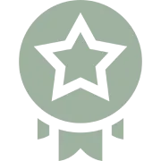 Star emblem on a circular award ribbon.